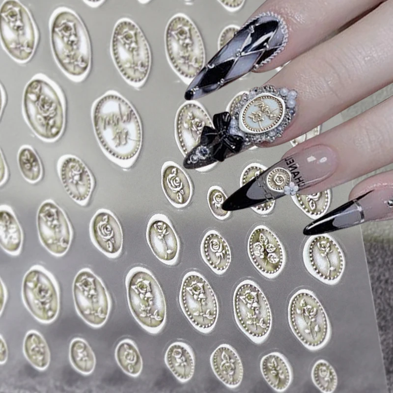 

5D Flower Nail Stickers Retro Rose Flowers Floral Nail Decals Embossed Rose Seal Design Nail Art Stickers Nail Decorations