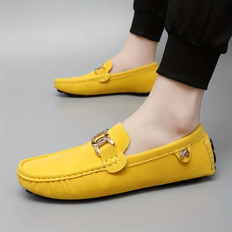 Men's and women's loafers comfortable solid color rubber soled flats, casual Metal buckle  color large size boat shoes