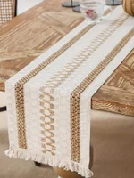 Boho Table Runner for Home Decor Macrame Cream & Brown Farmhouse Table Runner with Tassels for Bohemian Dining Bedroom Decor 1