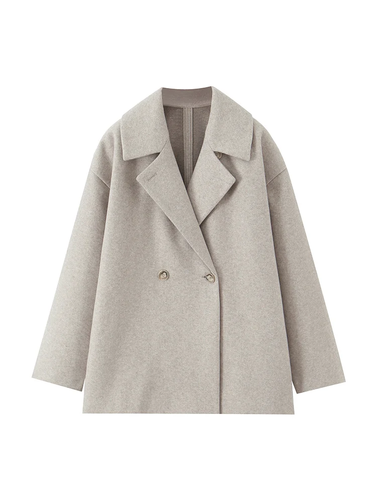 Elegant Woolen Coat For Ladies Solid Loose Lapel Loose Fit Long Sleeve Jacket Female 2025 Autumn Winter Chic Commuting Outfit