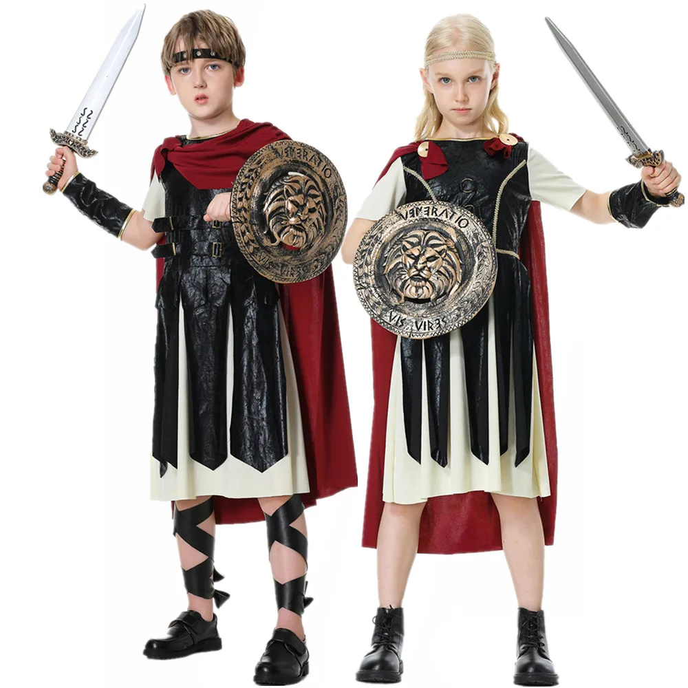 

Children Ancient Roman Spartan Warrior Gladiator Costume Knight Soldier Cosplay for Kids Fantasia Purim Halloween Costumes