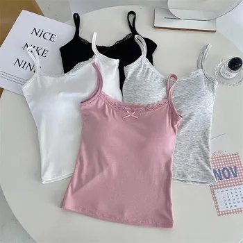 1pcs Girls Cute Padded Bra Tank Top Women Lace Casual Strap Top Vest Female Camisole With Removable Built In Bra Clothing 1