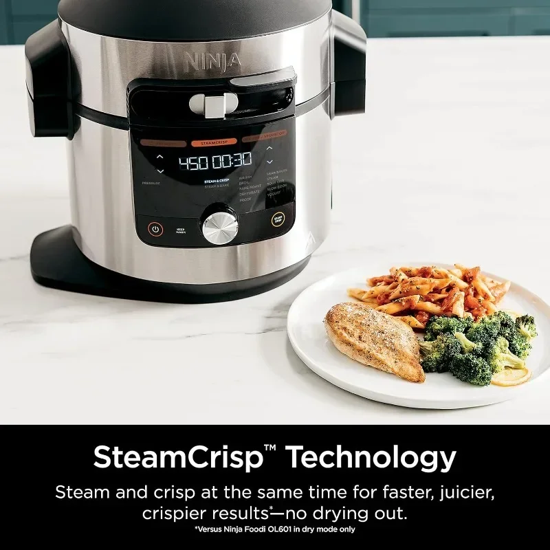 Ninja OL601 Foodi XL 8 Qt. Pressure Cooker Steam Fryer with SmartLid, 14-in-1 that Air Fries, Bakes & More with 3-Layer Capacity 4