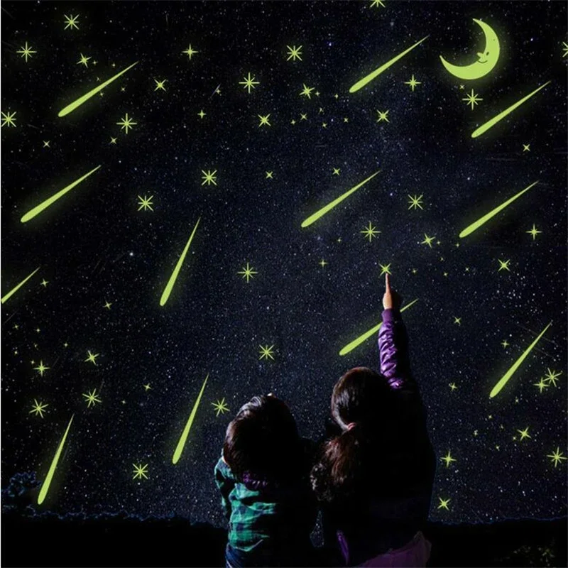 Romantic meteor shower luminous wall sticker corridor wardrobe children room decoration painting 21x24.5cm