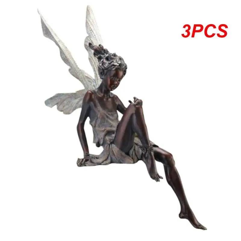 

3PCS Flower Fairy Angel Sculpture Garden Ornaments Miniatures Tudor Turek Sitting Statue Resin Landscaping Figurines Home Crafts