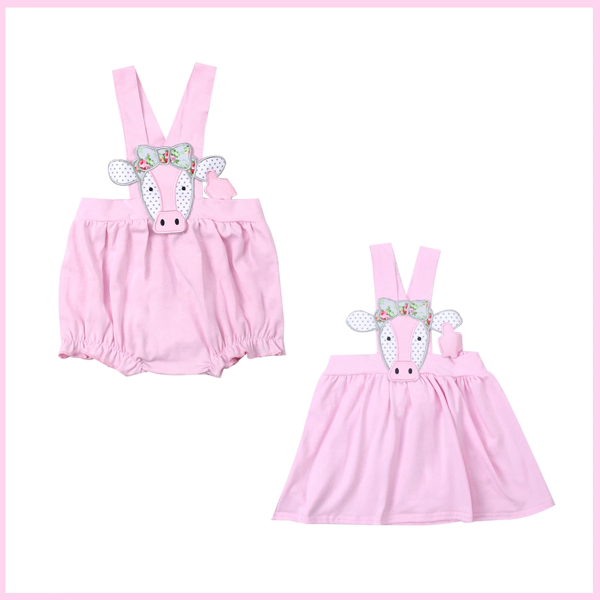 

Children's Romper Bubble Outfits Baby Girls Clothes Set Ox Embroidery Suit Floral Printing Bodysuit Ruffle Pants Pink Jumpsuit