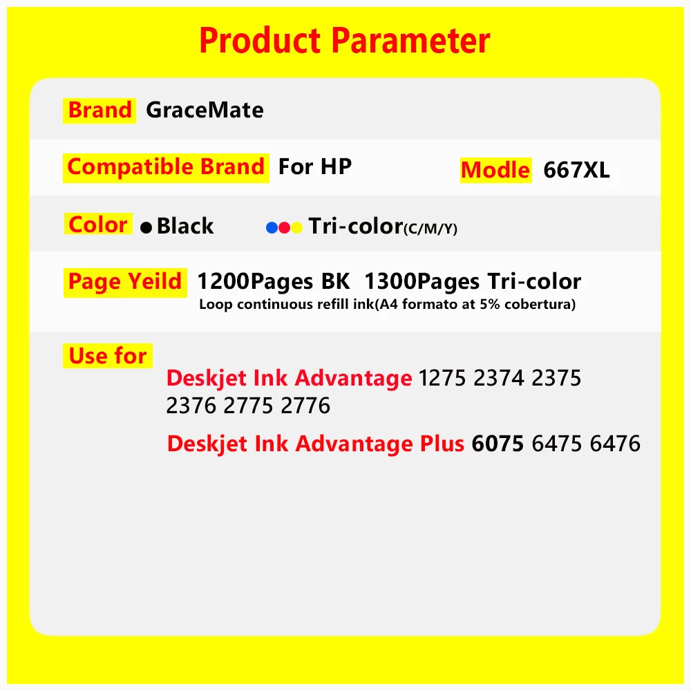 Latin America 667XL Refill Ink Kit Compatible for HP 667 hp667 Ink Cartridge Deskjet Ink Advantage 1275/2374/2375/2376/2775/2776