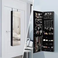 Wall Door Mounted Jewelry Armoire Cabinet with 47.5" H Full Length Mirror, 2 LEDs Lockable Jewelry Organizer Box with Bracelet 2