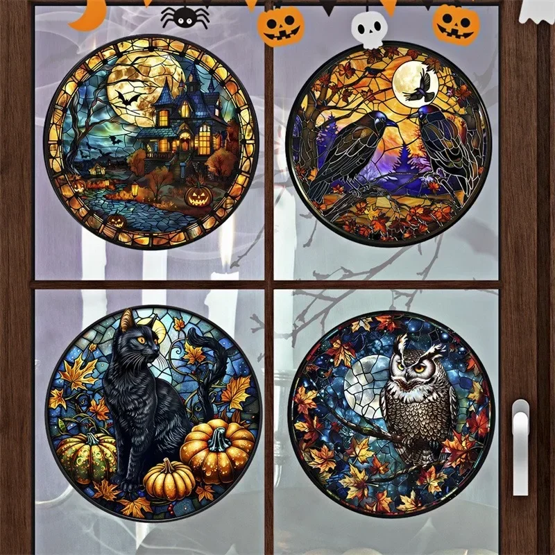 Halloween Electrostatic Stickers Wolf Crow Cat Skull Wall Stickers for Mirror Glass Window Halloween Party Decoration Supplies