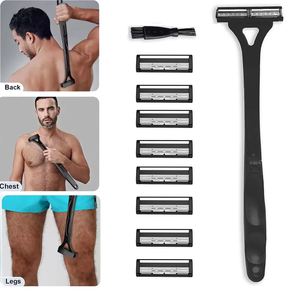 Ergonomic Men's Back and Body Hair Shaver with Foldable Long Handle