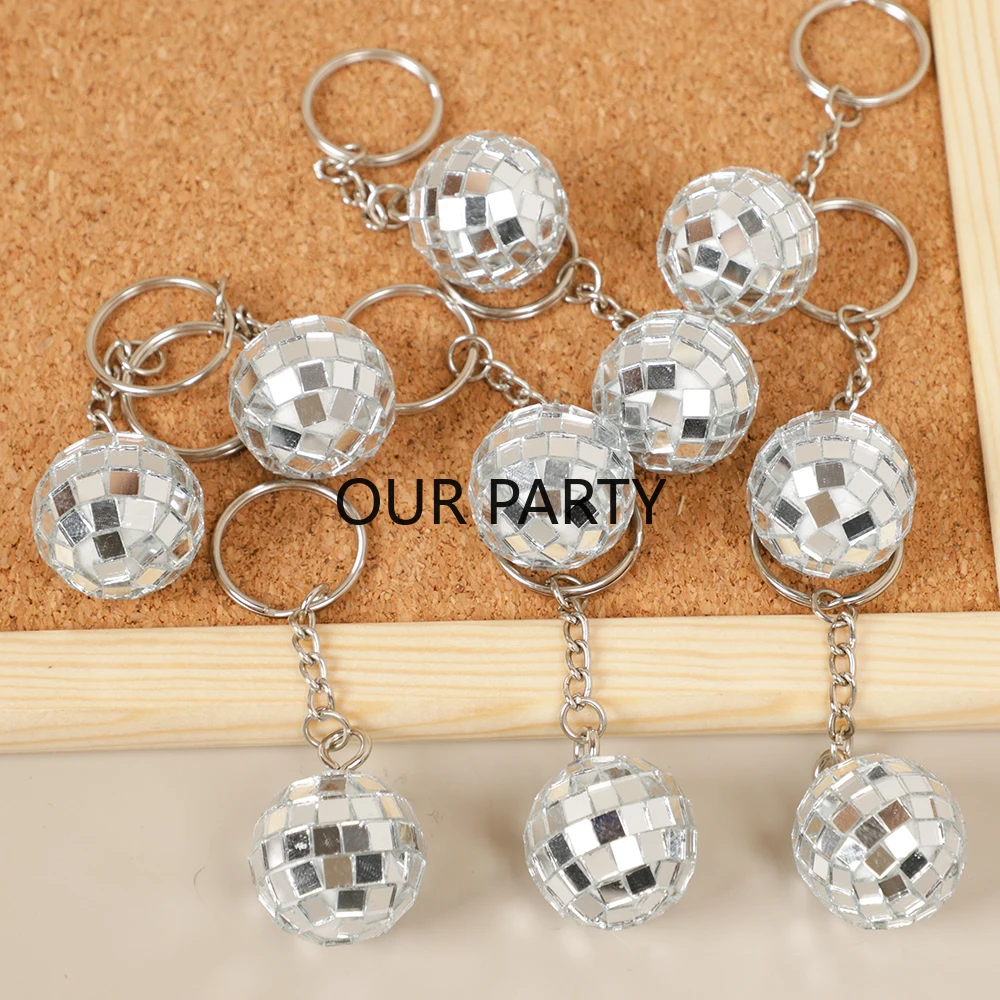 5Pcs 3D Mirror Disco Ball Keychains Backpack Pendant for 70S Disco Music Theme Birthday Wedding Bachelorette Party Favors