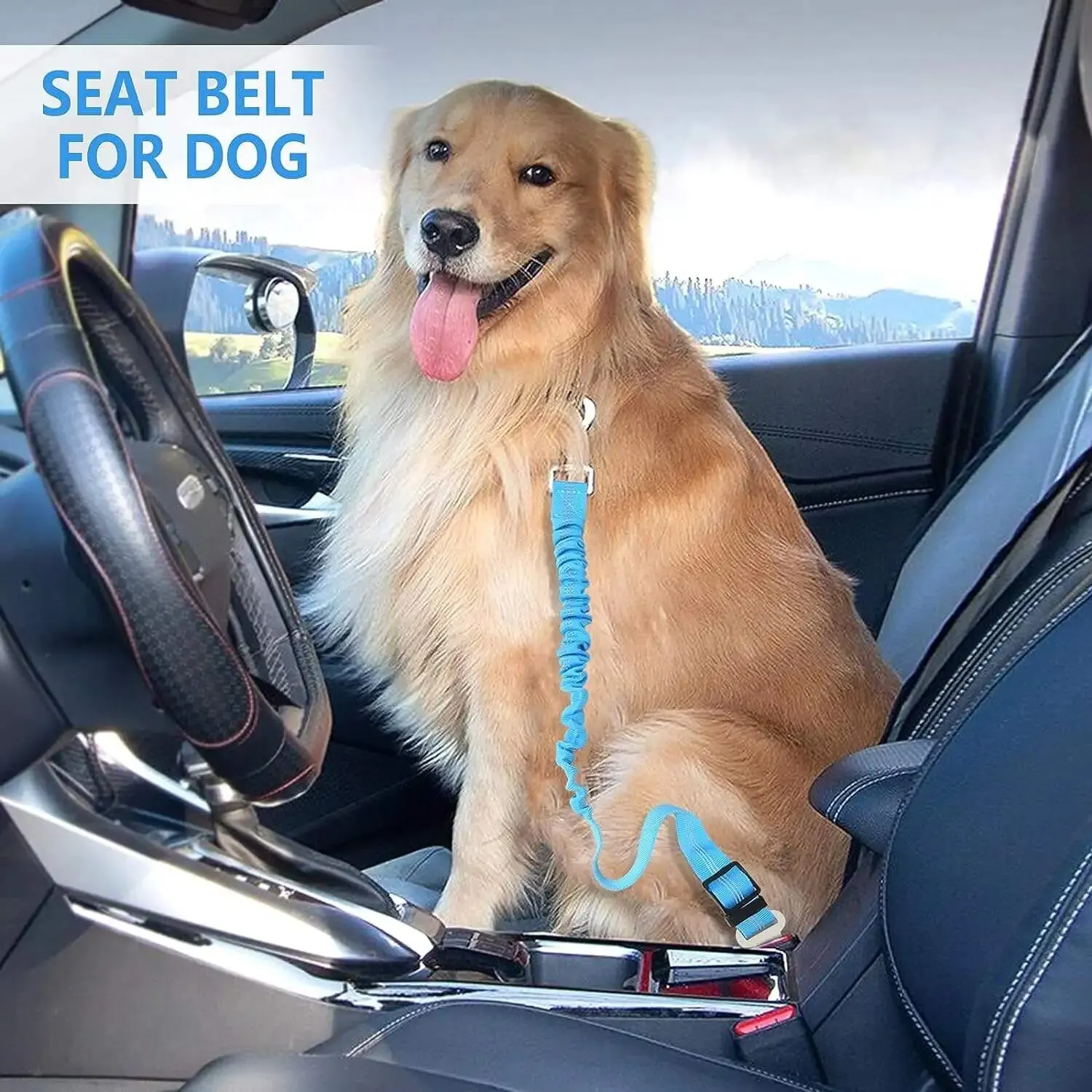 Dog Safety Belt 1PCS High Grade with Damping and Reflective Line Adjustable Length Suitable Any