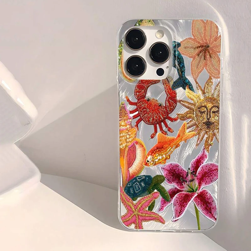 Coque de téléphone à motifs floraux, étoiles en forme de cœur, crabe, poisson, pour iPhone 17 16 Pro Max XS X XR 16E 7 8 Plus 17Air
