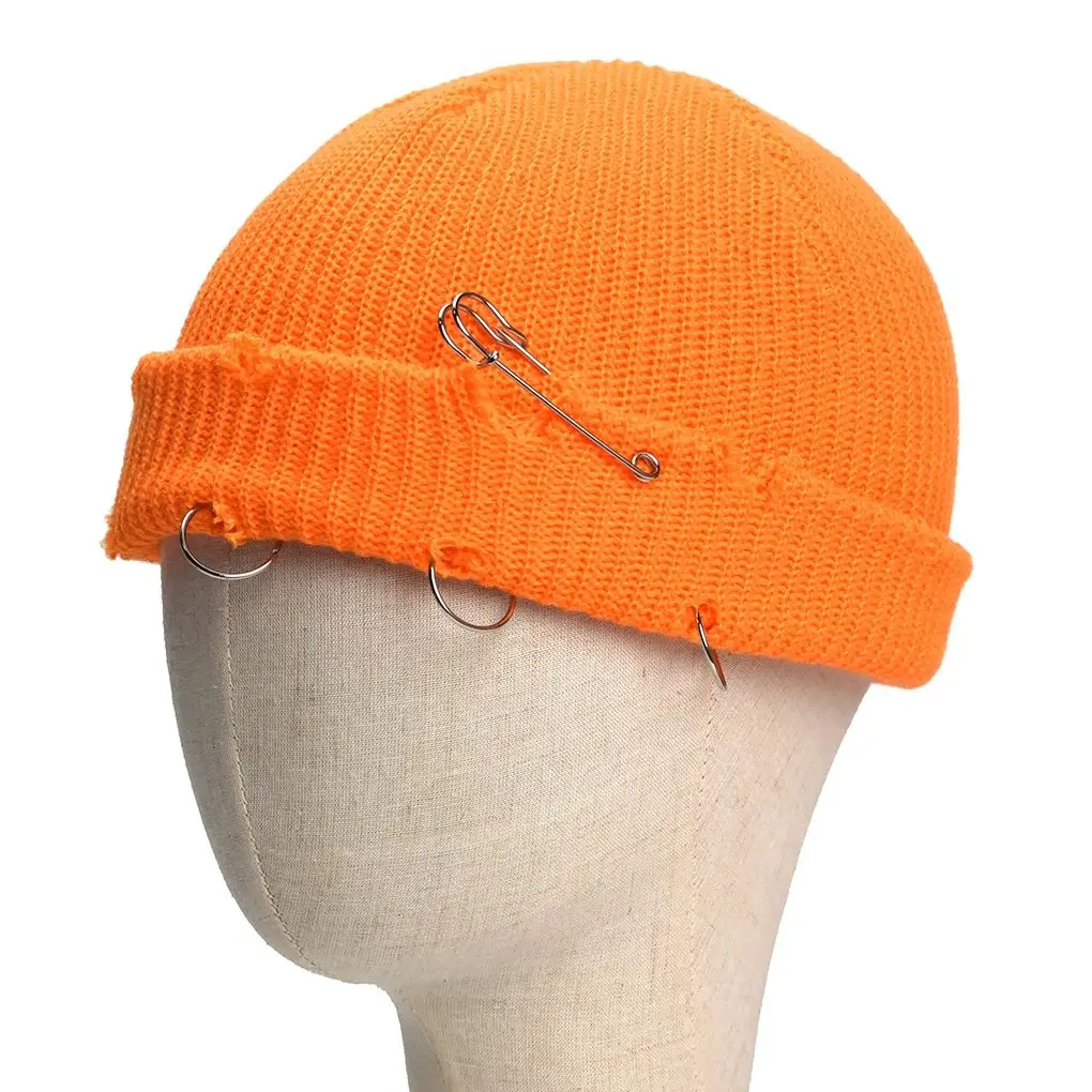 

European and American personality hoop hole wool knit hat Korean men and women couple trend cold hat autumn and winter warm cap