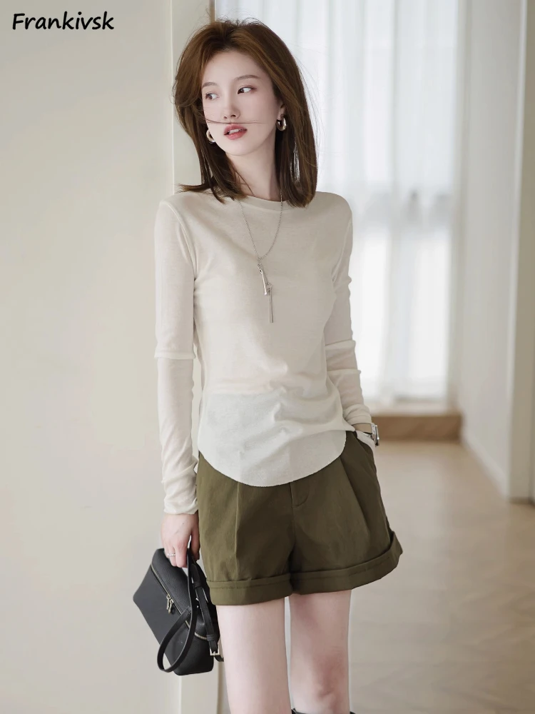 

T-shirts Women Korean Style High Street Fashion Hotsweet Long Sleeve Tight-fitting All-match Harajuku Casual Tops Summer College