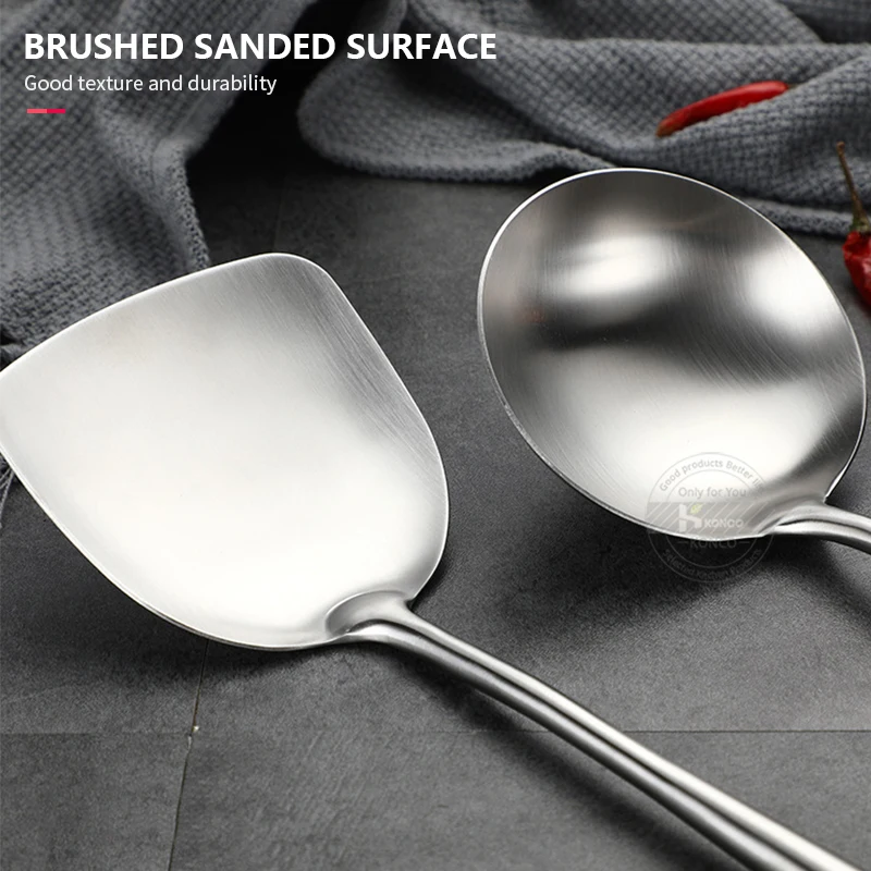 Kitchen Utensils Konco 304 Stainless Steel Spatula Spoon Wok Spatula Wooden Handle Shovel Scoop Kitchen Cooking Tool