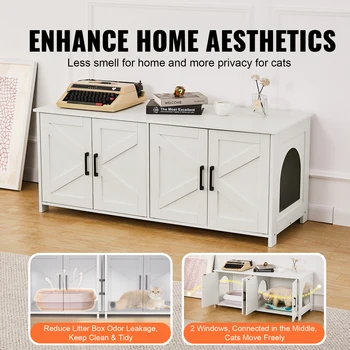 SucceBuy Cat Litter Box Enclosure for 2 Cats Litter Box Furniture Hidden Wooden Cat Box Cabinet Fit Most of Litter Box White 2