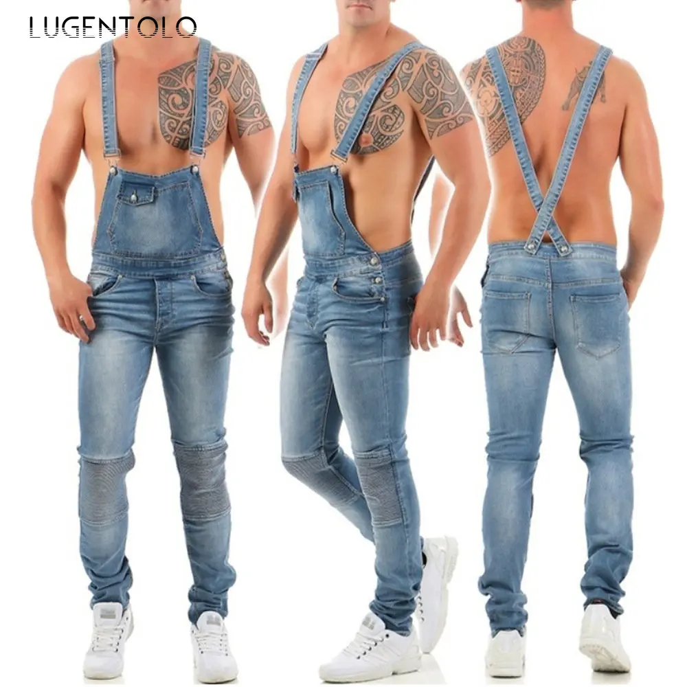 

Men Ripped Jeans Overalls Fashion Do Old Hole Cargo Pants Skinny Solid Casual Denim Street Jeans