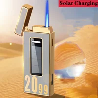 Touch Sensitive Solar Rechargeable Lighter Metal Outdoor Windproof Butane Gas Lighter Turbo Torch Blue Flame Jet Lighters 1