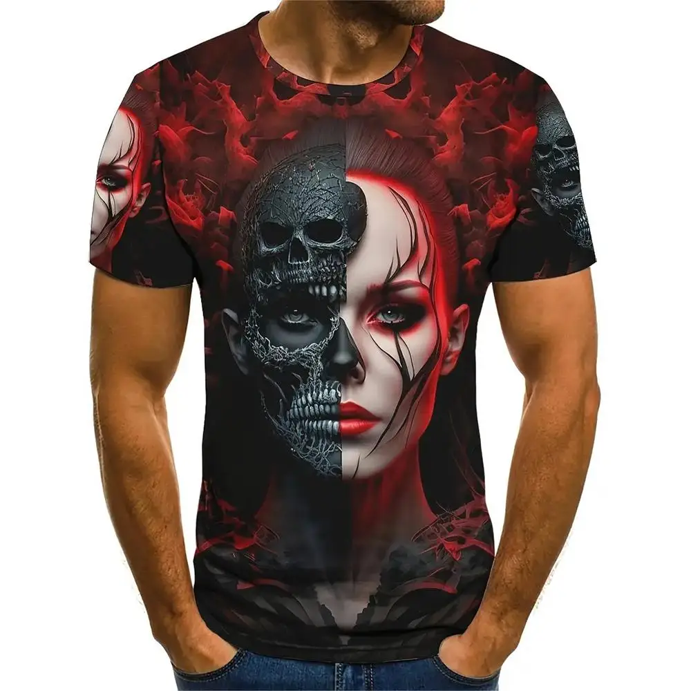 

Funny 3D Beauty Skull Print T Shirt For Men Hip Hop Trend Harajuku Streetwear Casual O-neck Short Sleeve Tops Summer Loose Tees