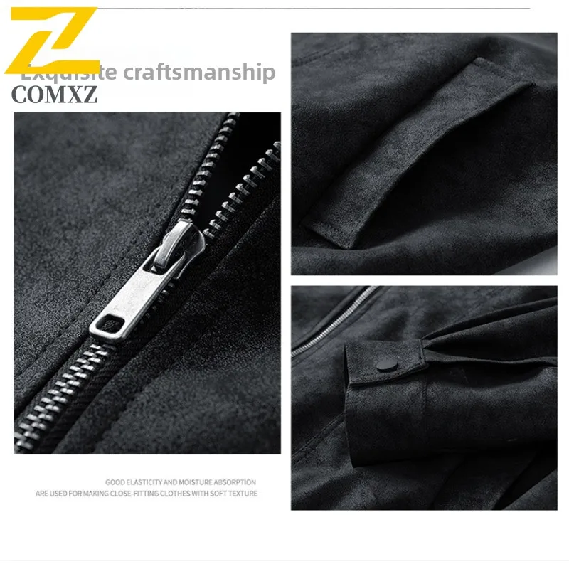 Men Vintage Baseball Jacket Biker Style PU Leather Coat Washed Effect Notch Lapel Loose Fit Water-Resistant Windproof Streetwear