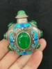 China old Tibetan folk silver inlaid with greenstone jade snuff bottle 1