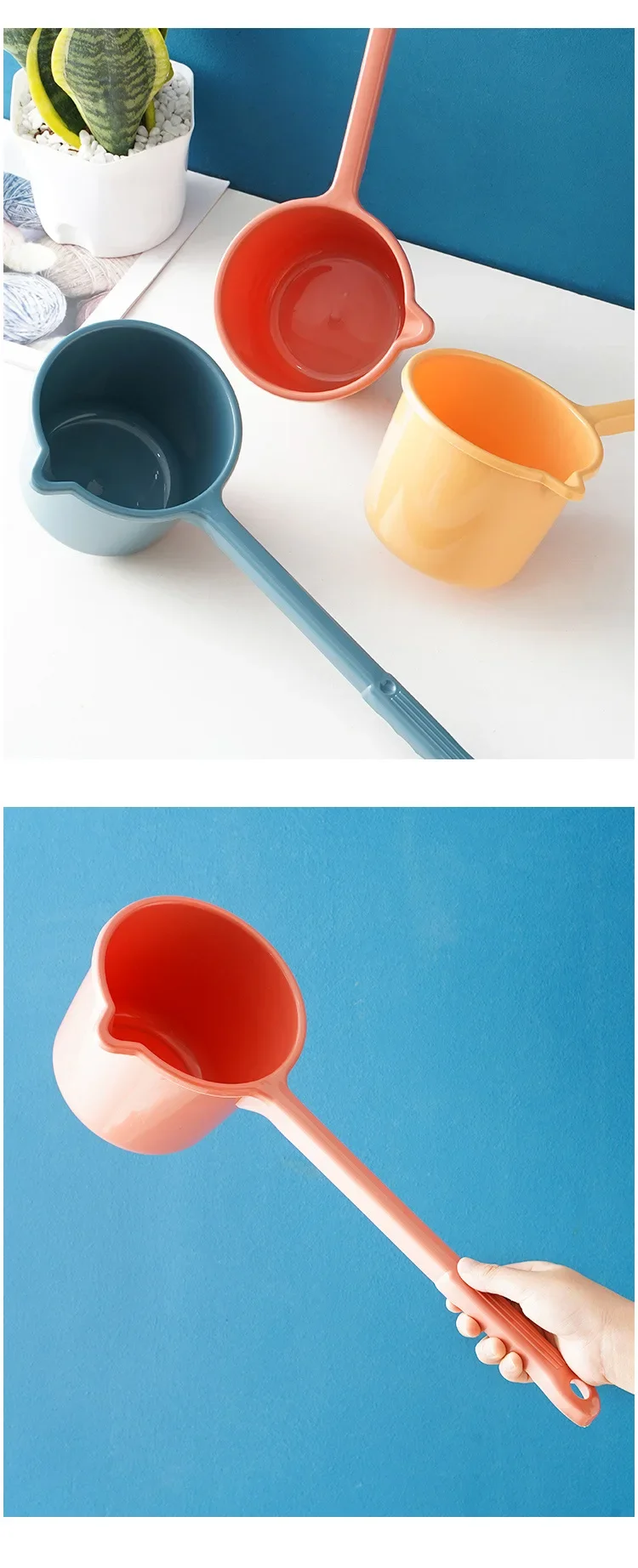 Description Picture 5 of itemLong Handle Kitchen Plastic Water Scoops Anti-drop Durable Large Vegetable Fruit Washing Ladle Baby Bath Shampoo Water Spoons