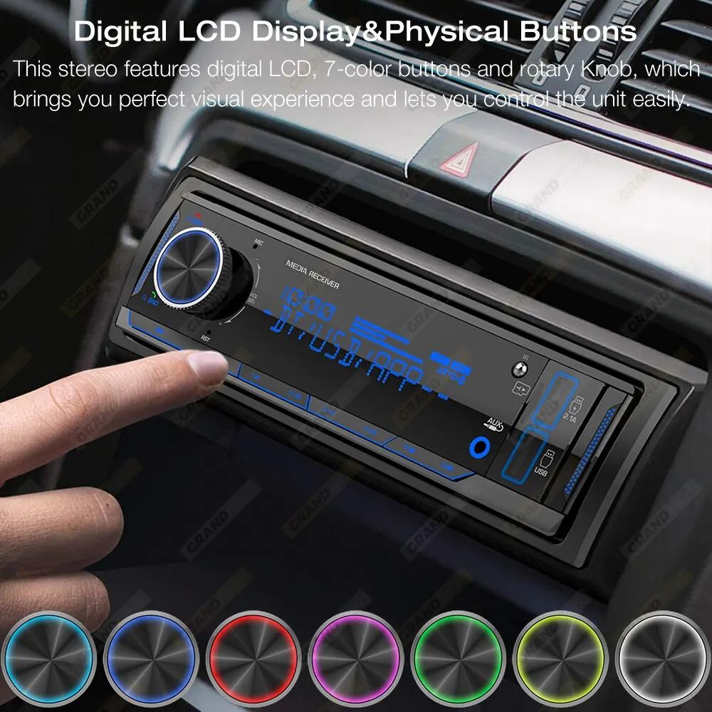 Car Radio Grandnavi 1 Din MP3 Car Radio Audio Stereo FM Aux Input Receiver SD TF USB 12V In-dash Bluetooth Multimedia Auto Radio Player