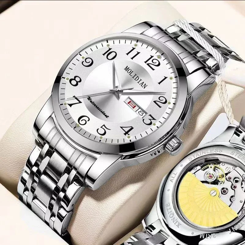 Classic Business Men's Mechanical Watch with Digital Dial Date and Week Display Clock Night Light Waterproof