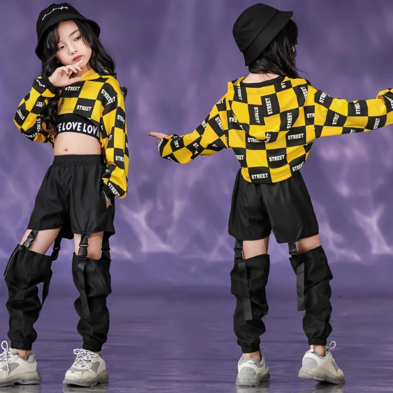 Girls Hoodies Hip Hop Cargo Pant Kids Crop Top Street Dance Teen 3 Pcs Sets Outfits Child Stage Jazz Streewear Clothing Costumes