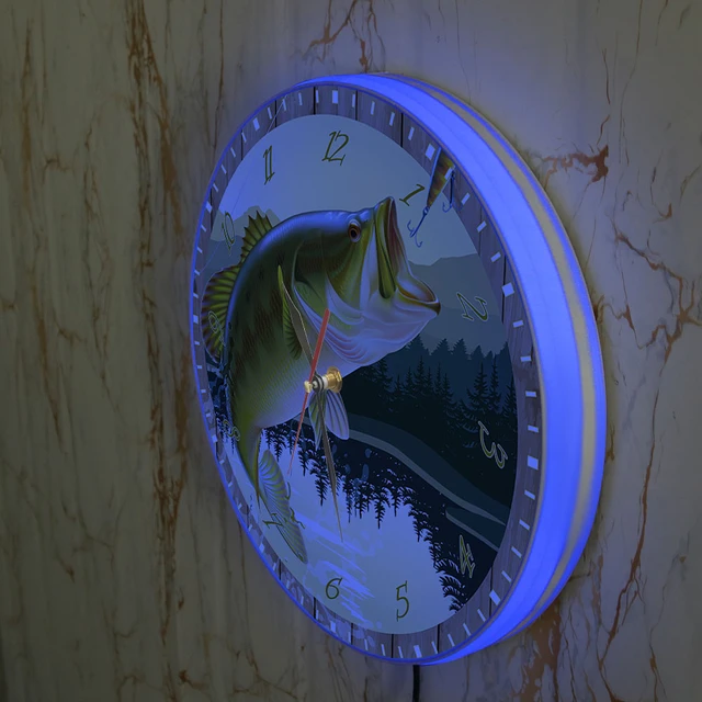 Bass Fishing LED Nightlight Wall Clock Lake Hunt Cabin Rustic Home Decor  Modern Design Lighted Wall Clock For Fisherman Man Cave - AliExpress
