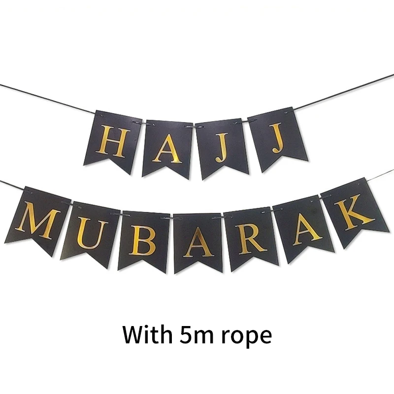 Set Decorazioni Ramadan Mubarak - Striscione Festone Con Luna E Stelle Oro/Nero - Ghirlanda E Pendenti Per Feste Eid - 18x13cm