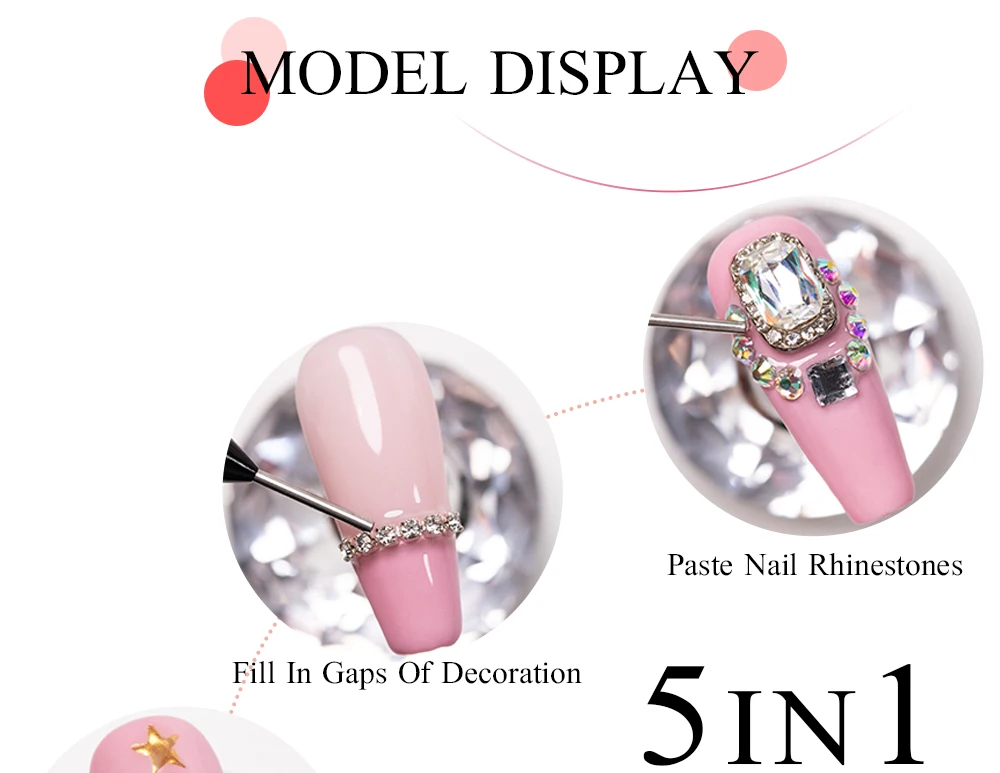 Description Picture 4 of itemPUENTE 5 In 1 Nail Rhinestone Gel Glue For Stick The Drill Tranparent 10g Soak Off UV Nail Art Gel Polish Strong Adhesive Glue