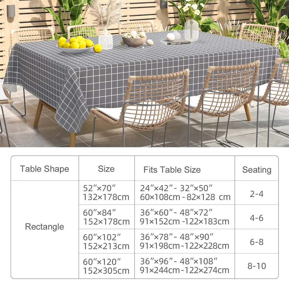 Kitinjoy Rectangle Table Cloth Waterproof Vinyl Tablecloth with Flannel Plastic Plaid Table Cover Dining Picnic Indoor Outdoor 6
