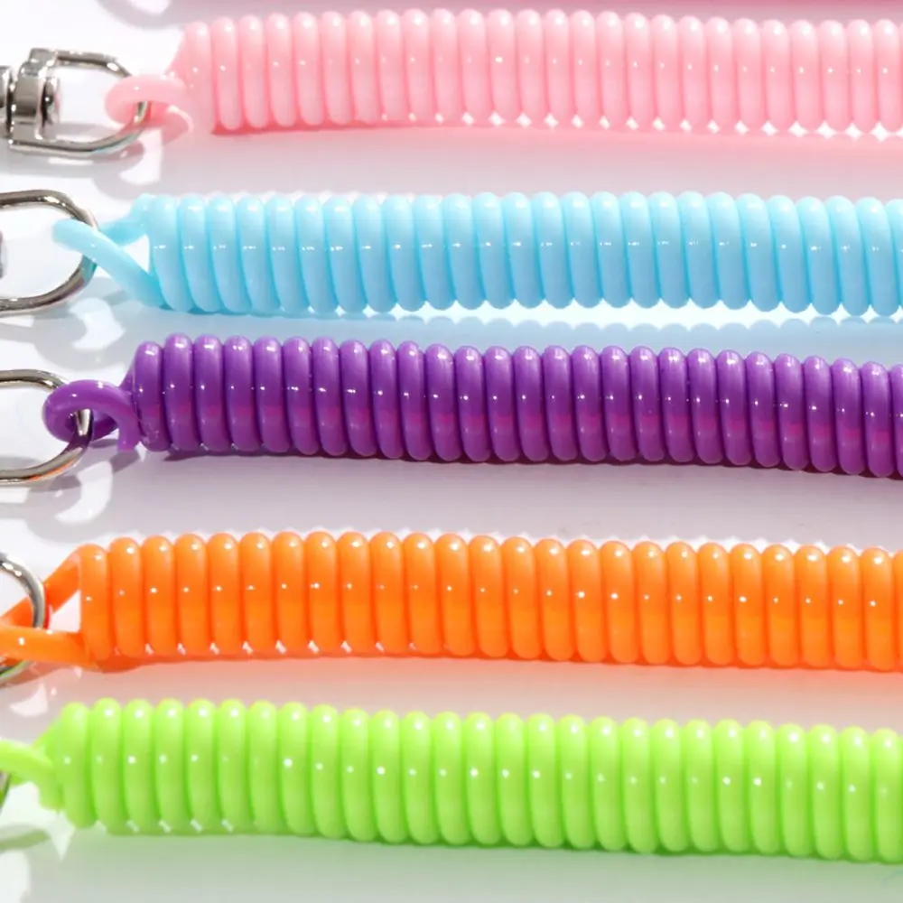 탄성 금속 Carabiner 안티-분실 열쇠 고리 스프링 매는 밧줄 손목 코일 나선형 스트레치 키 체인 키 코드 걸쇠 스프링 로프 열쇠 고리