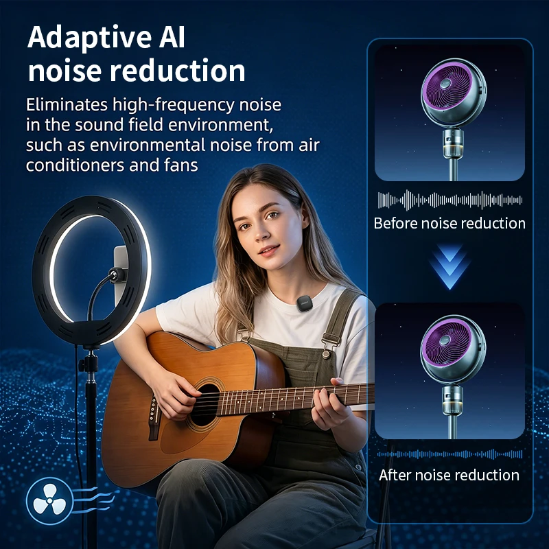 LYNXZ 무선 마이크 휴대용 마이크 라발리에 AI 소음 감소 인터뷰 비디오 팟캐스트 브이로그용 USB C / IOS 플러그