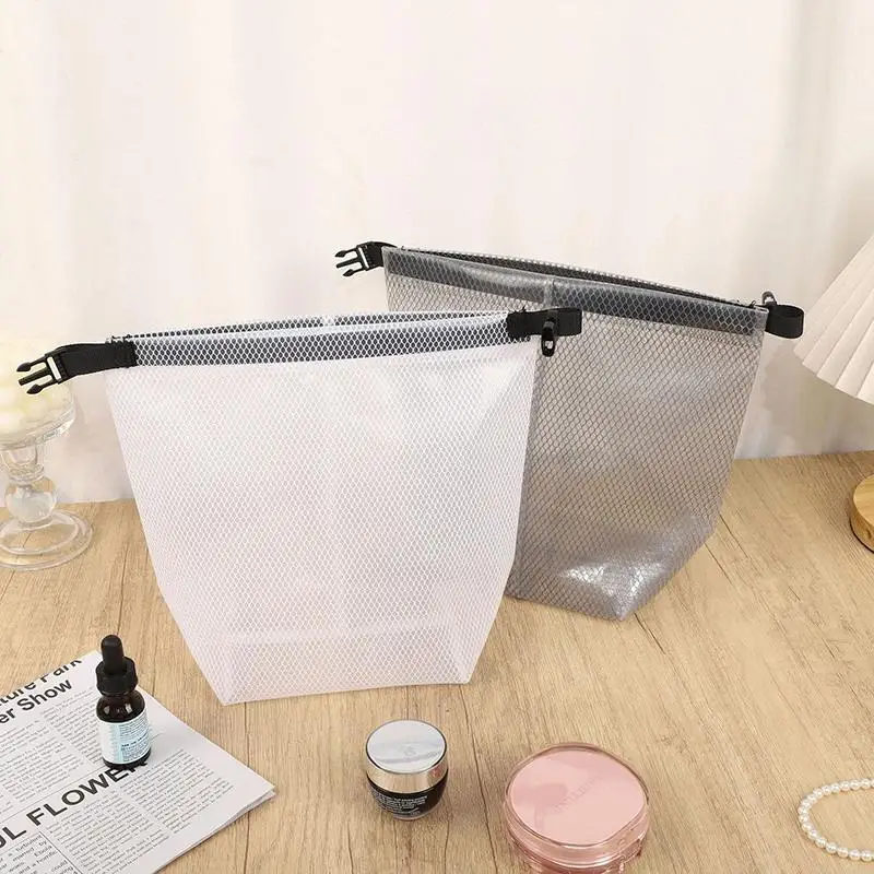 Waterproof Cosmetic Storage Bag Large Capacity Fitness Clothing Swimming Handbag Portable Shopping Travel Buckle Type Mesh Bags