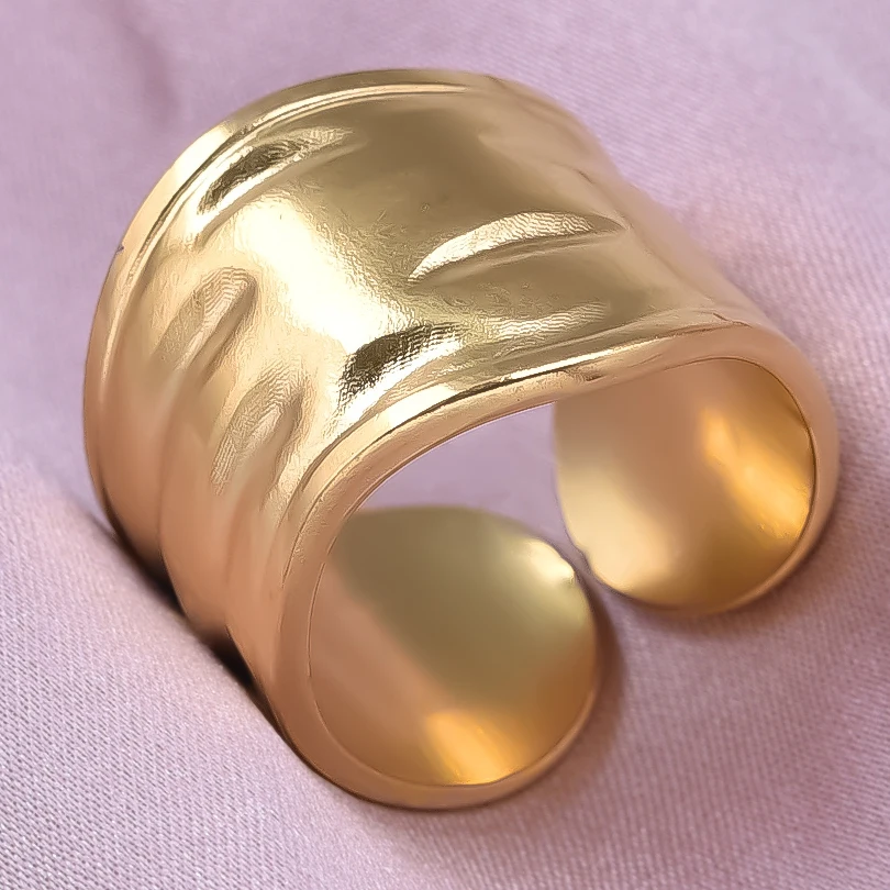 Chunky 고르지 못한 와이드 링 여성을위한 오픈 스테인레스 스틸 반지 남성 액세서리 인도 보석 빈티지 손가락 Bague Femme 선물