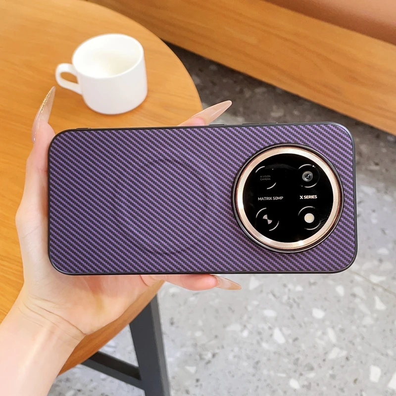 Magnetic Carbon Fiber Pattern PU Leather Wireless Charging Phone Case