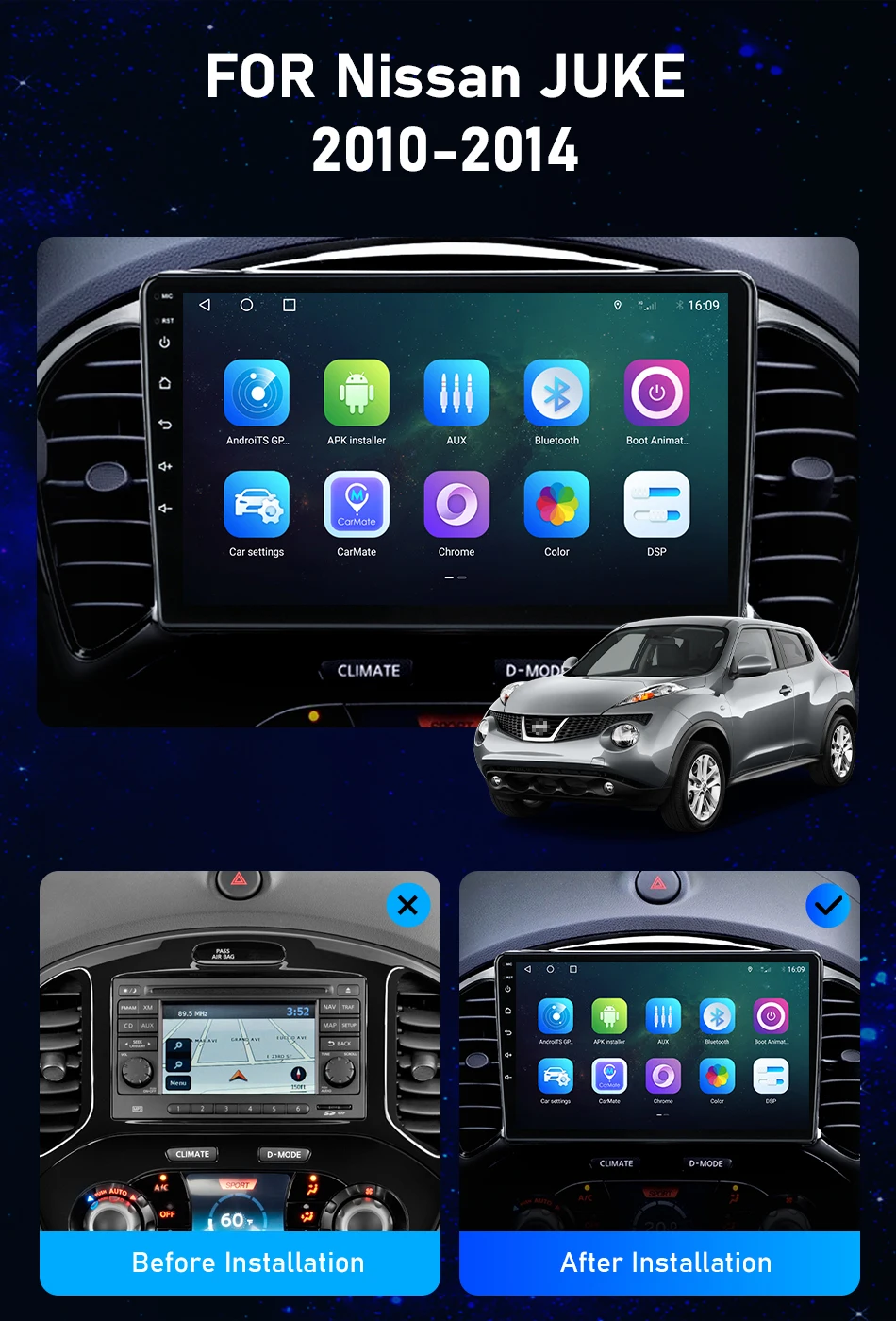 Srnubi Autoradio für Nissan Juke YF15 2010-2014 Multimedia Player 2 Din Wireless CarPlay Android Auto Stereo DVD Head Unit – Detail 3