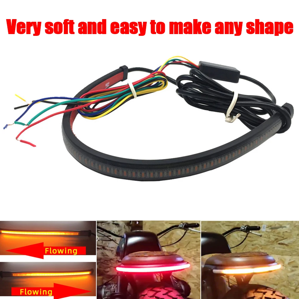 

1Pc 30Cm Motorcycle Taillights Sequential Switch Back Flowing LED Car Tail Brake Turn Signal Strip Lights Black 8000k DC 12-24V