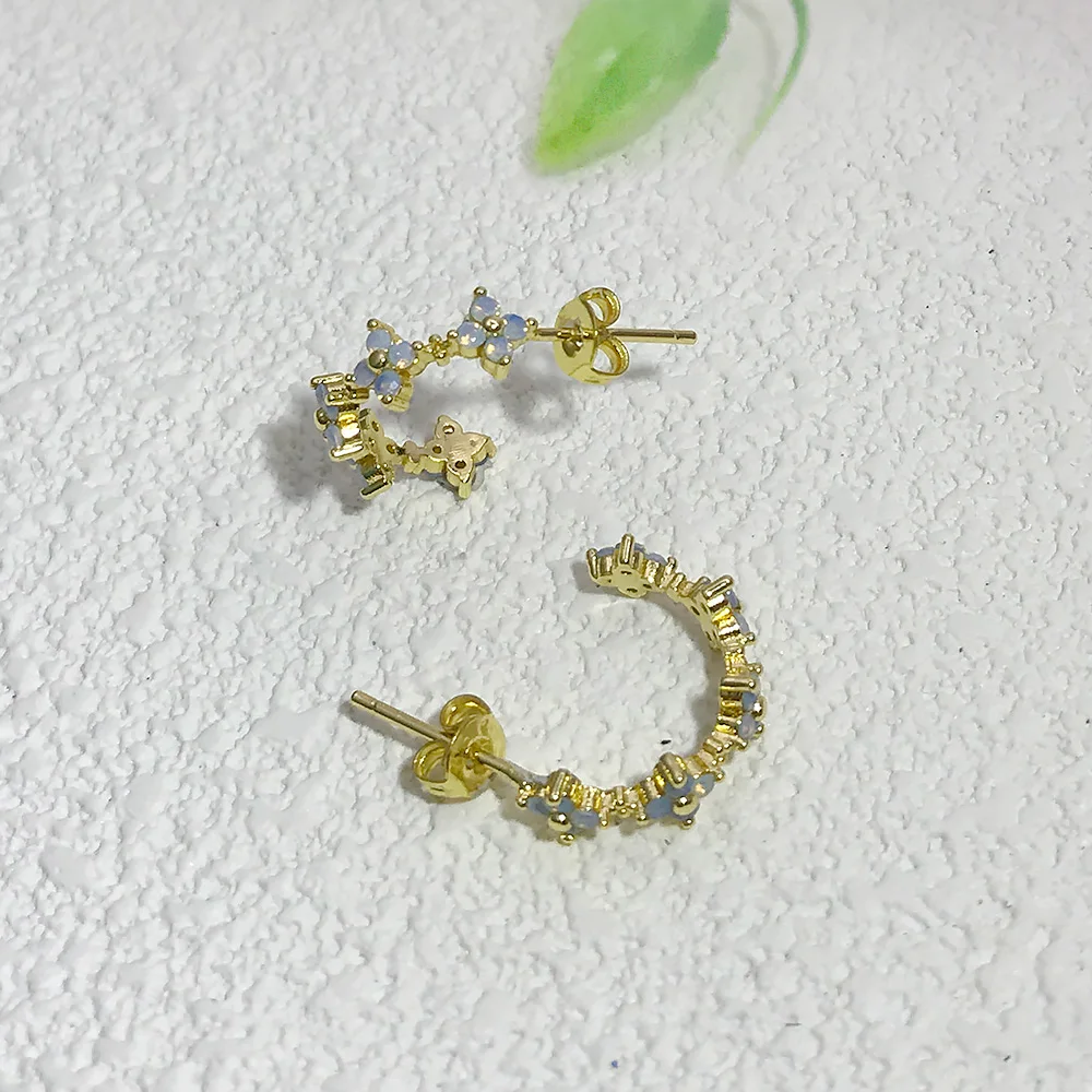 Opal Stein Klee Creolen für Frauen Ästhetik ins Mode c-förmige Gold Farbe Ohrringe Zubehör Schmuck Geschenke kae077 – Detail 8