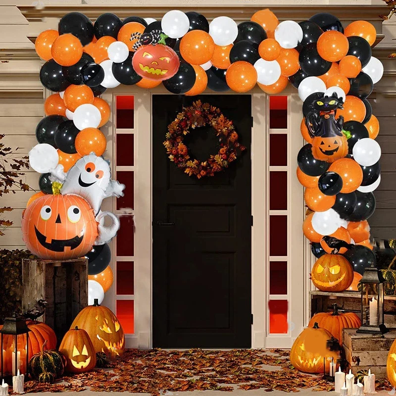 

114pcs Halloween Balloons Garland Orange White Black PumpKin Spider Foil Ballon All Saints' Day Party Balloon Decor Kids‘s Gift