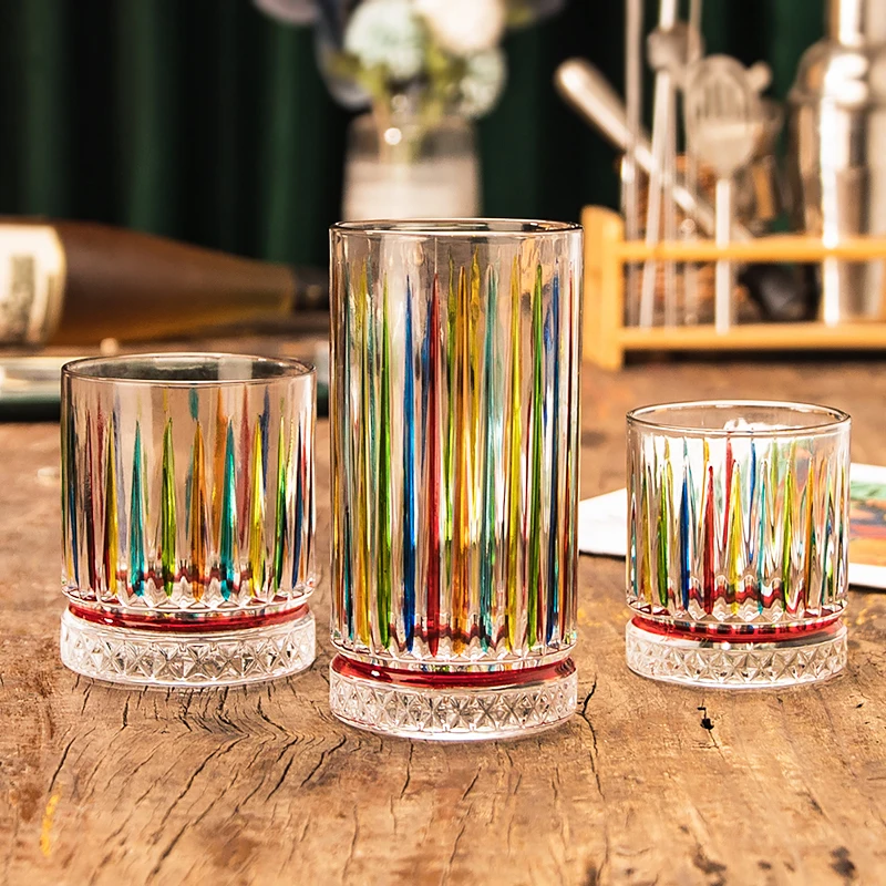 

European-style Hand-painted Colored Cup Creative Painted Whisky Wine Glass Bar Striped Carved Foreign Strong Wine Glasses