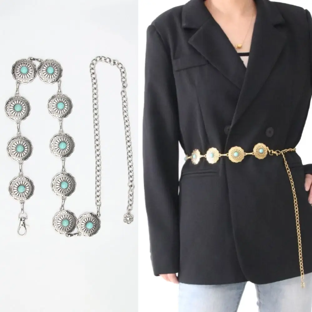 

Fashion Vintage Trendy Dress Waist Band Metal Chain Belt Agate Stone Waistband Slimming Cummerbands