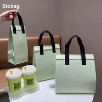 StoBag 10pcs Green Non-woven Insulation Tote Bag Portable Fabric for Food Drinks Package Keep Warm Cold Delivery Reusable Pouch 1