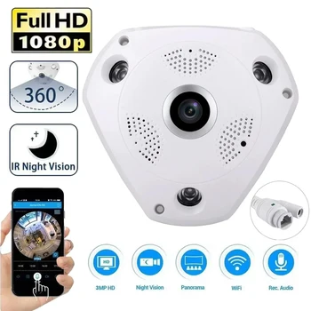 V380 1080P 360 Degree WiFi Camera IP Fish Eye Panoramic WIFI CCTV Security Camera CCTV 3D VR Video Audio Remote Home Monitoring 1