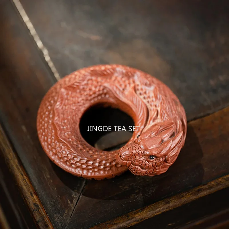 Yixing Purple Clay Tea Pet Boutique Zodiac Dragon Statue Ornaments Handmade Sculpture Tea Figurine Art Chinese Tea Set Decors