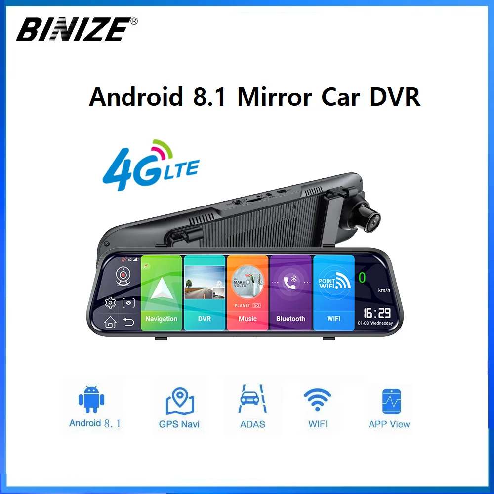

Binize Автомобильный видеорегистратор 9,66 дюйма, зеркало заднего вида, ADAS, Android 8,1, FHD Автомобильный регистратор, GPS, видеорегистратор, зеркало заднего вида, автомобильный видеорегистратор