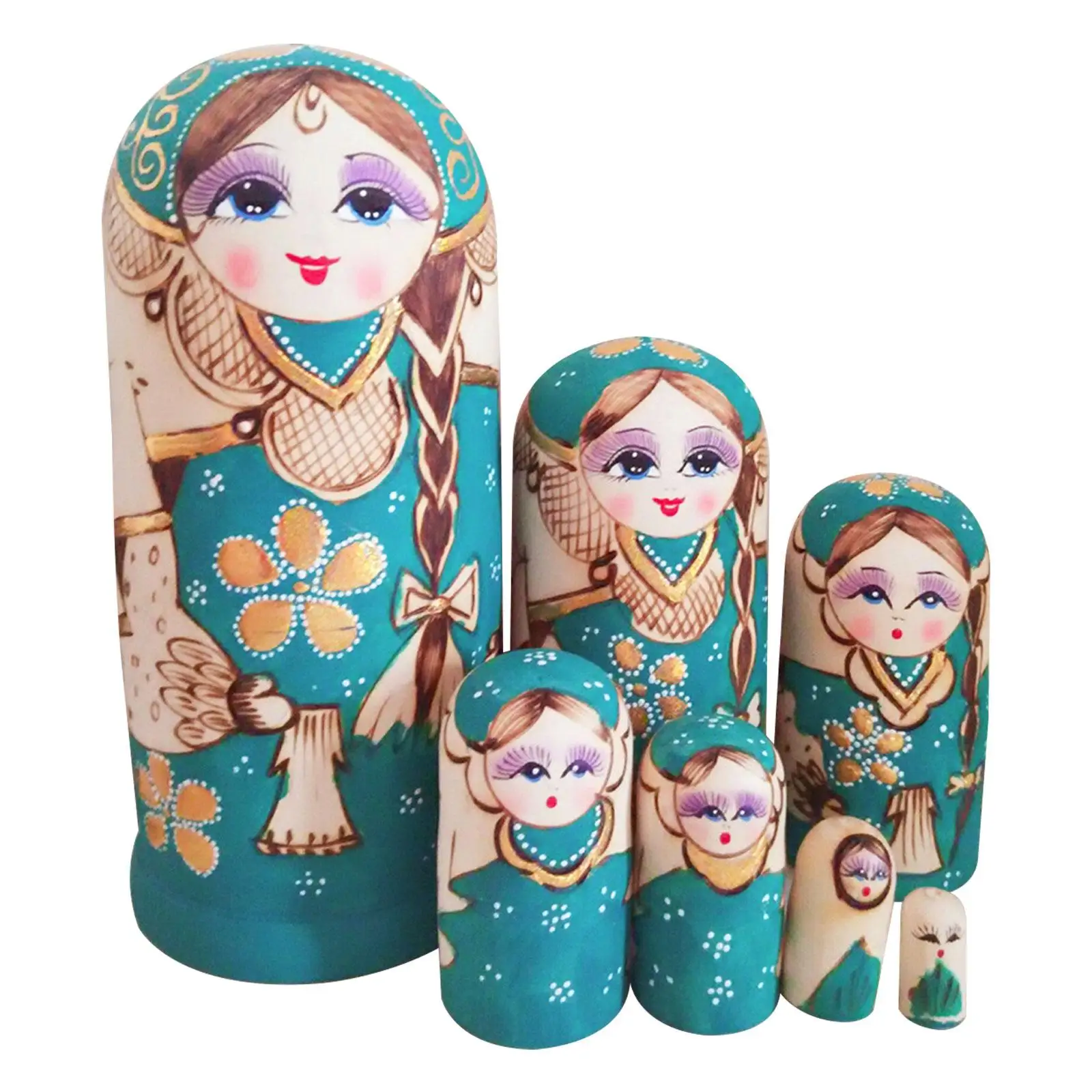 

7x Wooden Russian Nesting Doll Wood Stacking Nested Set Stacking Matryoshka Dolls for Table Birthday Gift Office Home Decoration